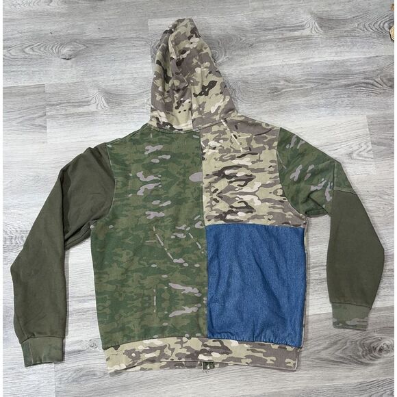 COOKIES Zip Hoodie Men's Size Large Green Camo Jean Full Zip Patchwork - Picture 12 of 14